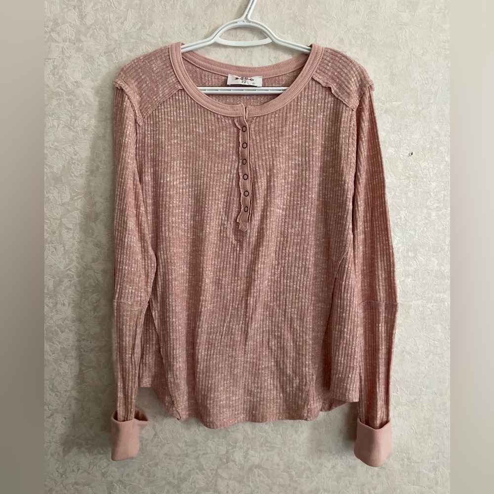 R2 women's large long sleeve pink henley top